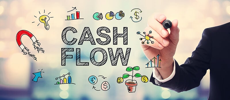 cash flow chart with various icons.